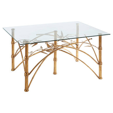 Glass Top and Antique Gold Finish Rectangular Dining Table