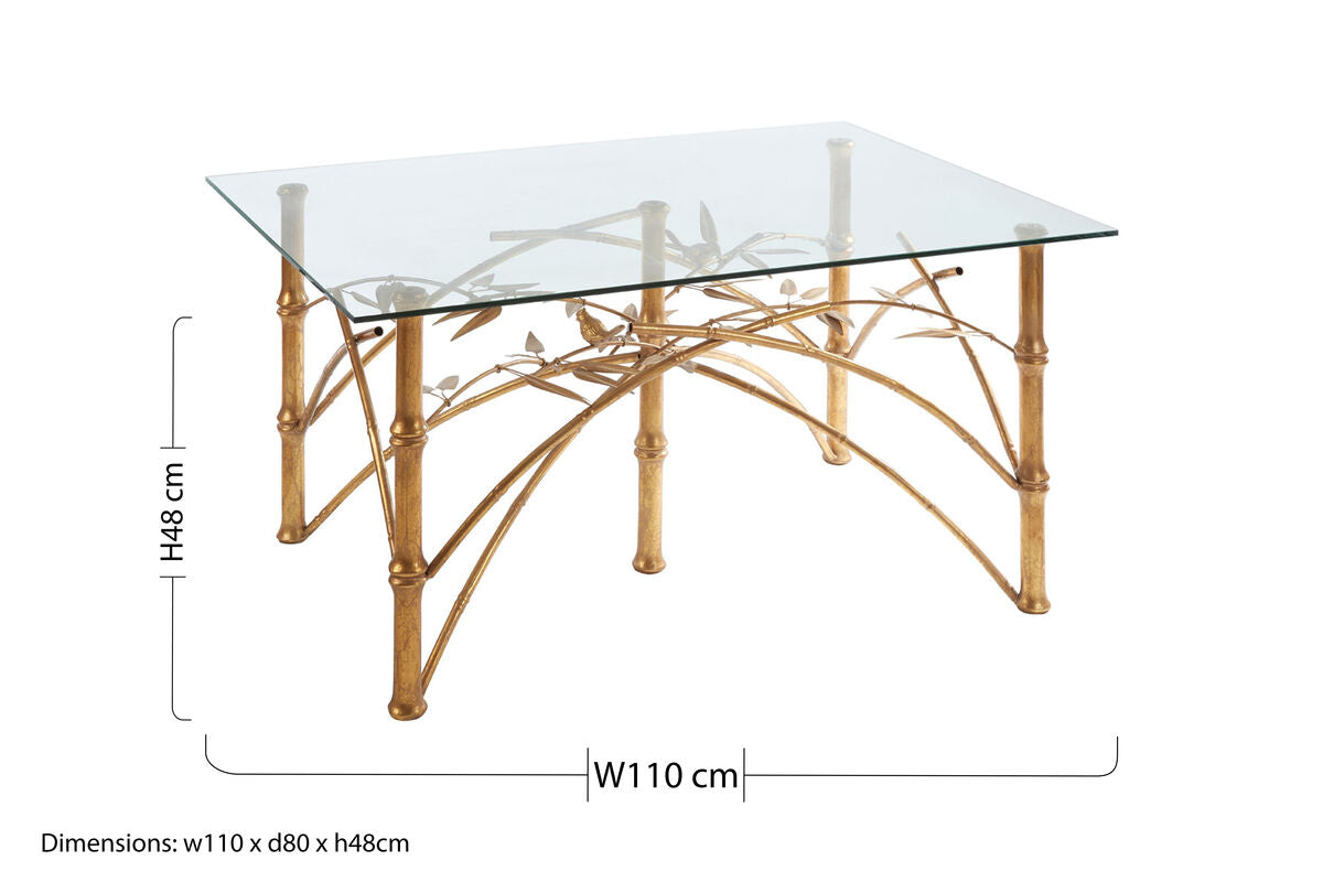 Glass Top and Antique Gold Finish Rectangular Dining Table