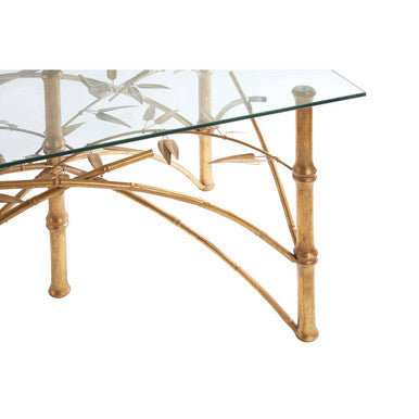 Glass Top and Antique Gold Finish Rectangular Dining Table