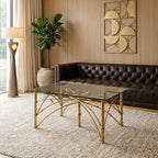 Glass Top and Antique Gold Finish Rectangular Dining Table