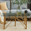Glass Top and Antique Gold Finish Rectangular Dining Table