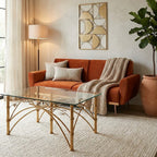 Glass Top and Antique Gold Finish Rectangular Dining Table