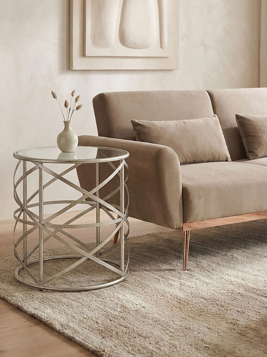 Clear Glass and Silver Finish Designer Side Table