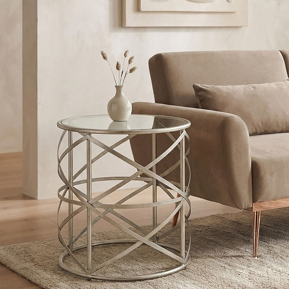 Clear Glass and Silver Finish Designer Side Table