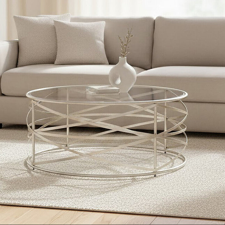 Clear Glass and Silver Finish Designer Coffee Table