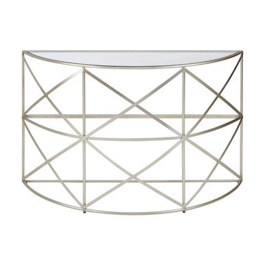 Clear Glass and Silver Finish Half Moon Console Table