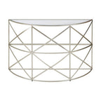 Clear Glass and Silver Finish Half Moon Console Table