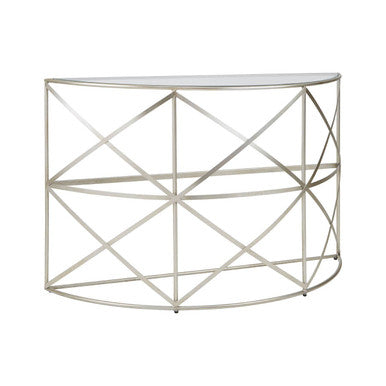 Clear Glass and Silver Finish Half Moon Console Table