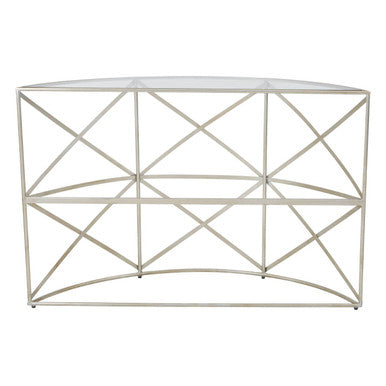 Clear Glass and Silver Finish Half Moon Console Table