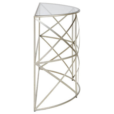 Clear Glass and Silver Finish Half Moon Console Table