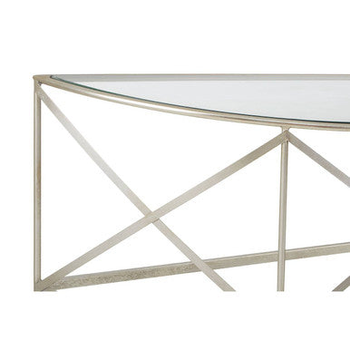 Clear Glass and Silver Finish Half Moon Console Table