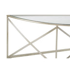 Clear Glass and Silver Finish Half Moon Console Table