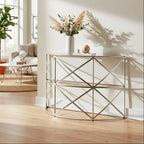 Clear Glass and Silver Finish Half Moon Console Table