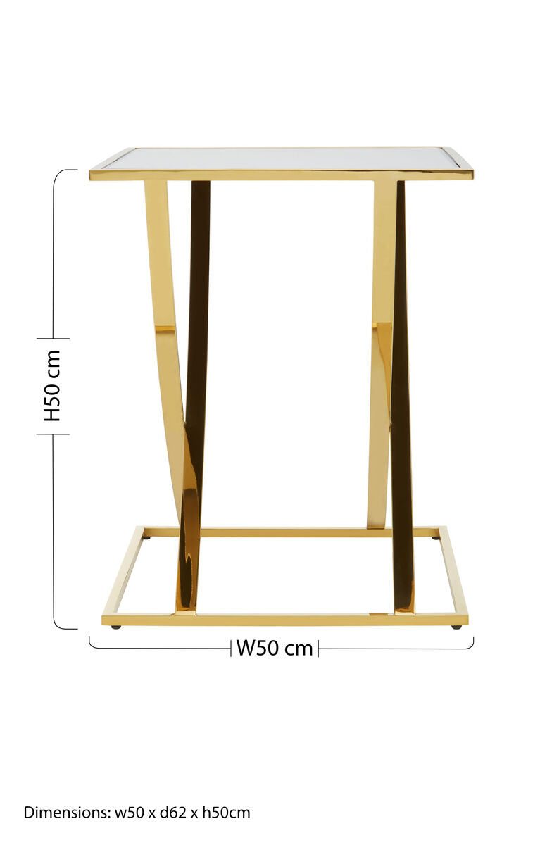 Mirrored Top and Gold Finish Side Table