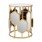 Mirrored Top and Gold Finish Round Side Table