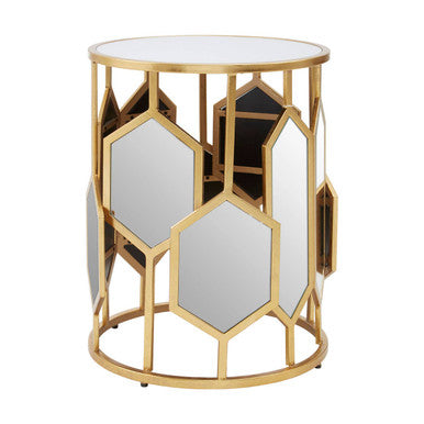 Mirrored Top and Gold Finish Round Side Table