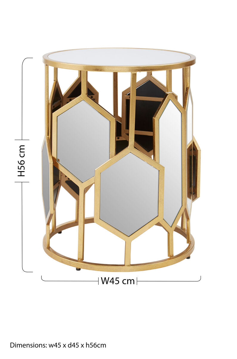 Mirrored Top and Gold Finish Round Side Table