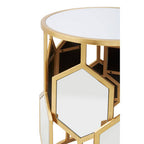 Mirrored Top and Gold Finish Round Side Table