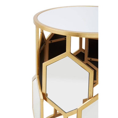 Mirrored Top and Gold Finish Round Side Table