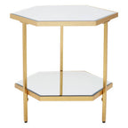 Gold Finish 2-Tier Side Table with Hexagonal Mirrored Glass Shelves