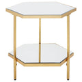 Gold Finish 2-Tier Side Table with Hexagonal Mirrored Glass Shelves