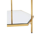 Gold Finish 2-Tier Side Table with Hexagonal Mirrored Glass Shelves