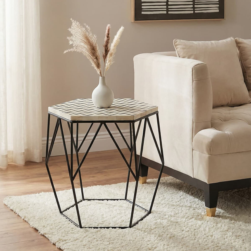 Ivory and Black Hexagon Side Table
