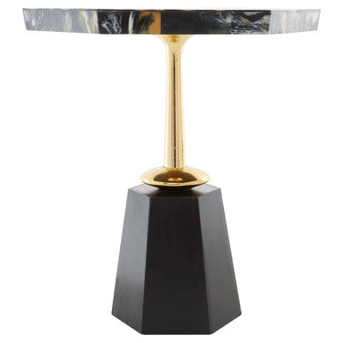 Assorted Horn Effect Hexagonal Top Side Table with Gold Pedestal and Black Base