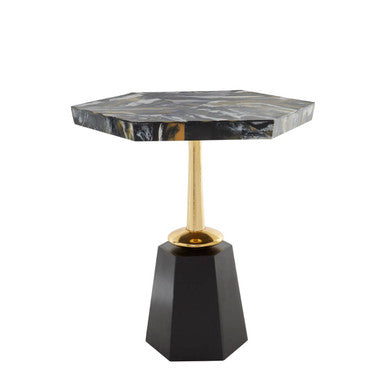 Assorted Horn Effect Hexagonal Top Side Table with Gold Pedestal and Black Base