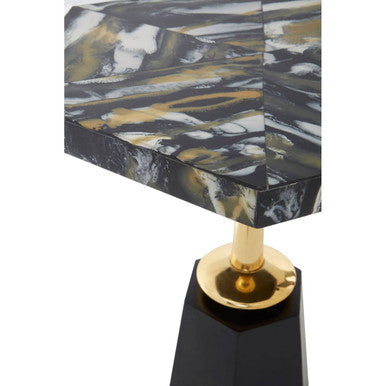 Assorted Horn Effect Hexagonal Top Side Table with Gold Pedestal and Black Base