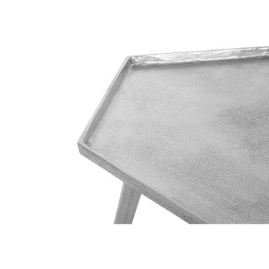 Silver Set of 2 Hexagonal Side Tables with Textured Tops and Splayed Legs