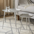 Silver Set of 2 Hexagonal Side Tables with Textured Tops and Splayed Legs