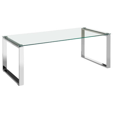 Silver Finish Rectangular Coffee Table with Clear Glass Top