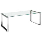 Silver Finish Rectangular Coffee Table with Clear Glass Top