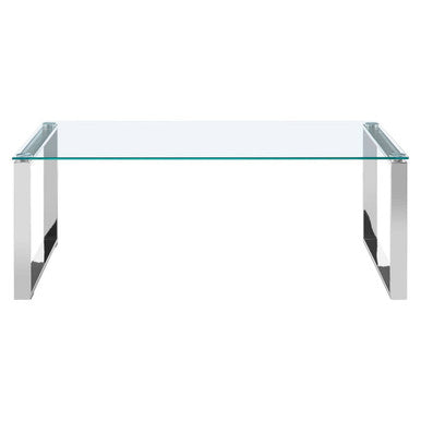 Silver Finish Rectangular Coffee Table with Clear Glass Top