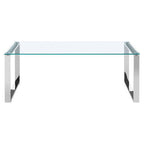 Silver Finish Rectangular Coffee Table with Clear Glass Top