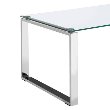 Silver Finish Rectangular Coffee Table with Clear Glass Top