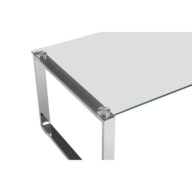 Silver Finish Rectangular Coffee Table with Clear Glass Top