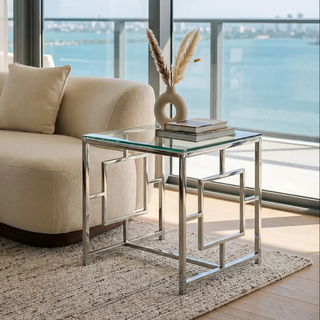 Silver Finish Square Side Table