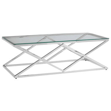 Silver Finish Coffee Table with Inverted Prism Base
