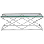 Silver Finish Coffee Table with Inverted Prism Base