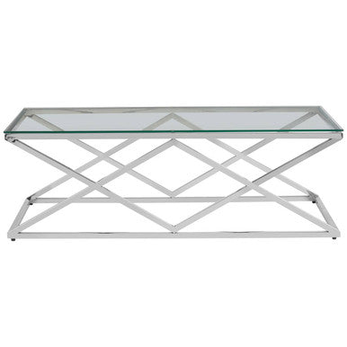 Silver Finish Coffee Table with Inverted Prism Base