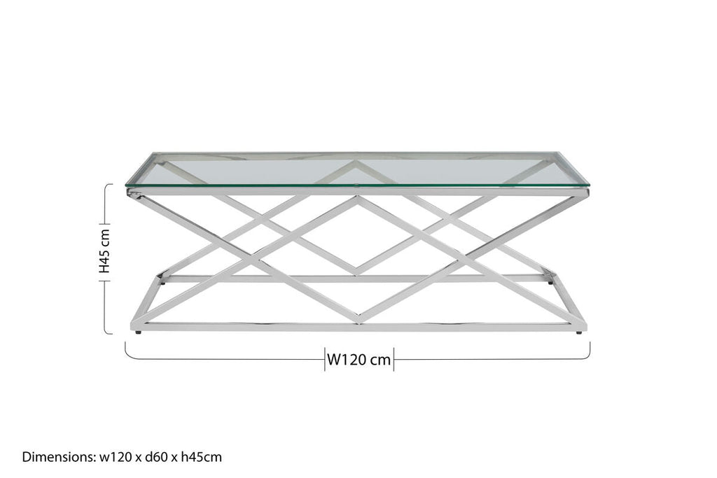 Silver Finish Coffee Table with Inverted Prism Base