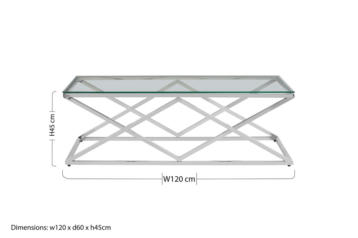 Silver Finish Coffee Table with Inverted Prism Base