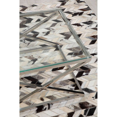 Silver Finish Coffee Table with Inverted Prism Base