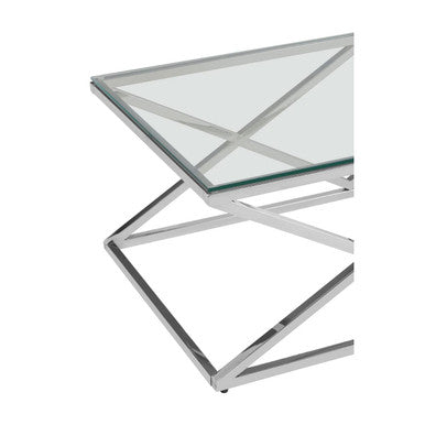 Silver Finish Coffee Table with Inverted Prism Base