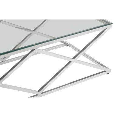 Silver Finish Coffee Table with Inverted Prism Base
