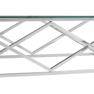 Silver Finish Coffee Table with Inverted Prism Base