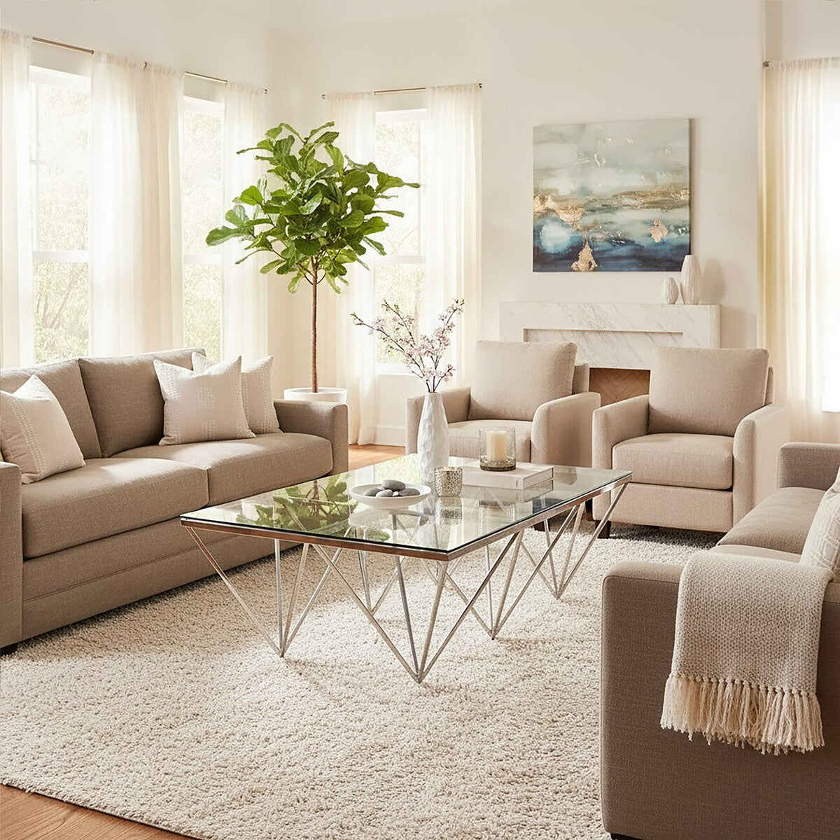 Silver Finish Coffee Table with Six Pincer Legs