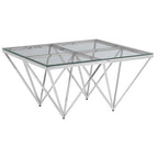 Clear Glass Square Coffee Table with Silver Finish Base
